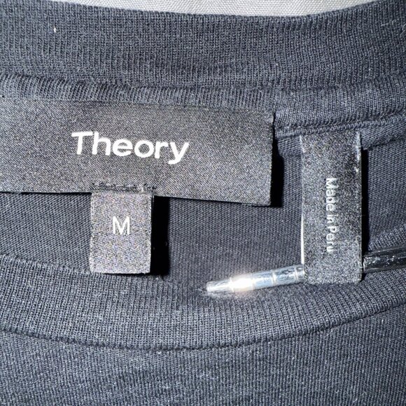 Theory T-Shirt Top Women's Medium Round Neck Long Sleeves Basic Black 97% Cotton - Picture 3 of 12